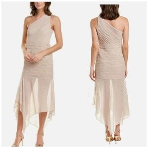 Halston Heritage One-Shoulder Dusty Blush Asymmetrical Midi Dress